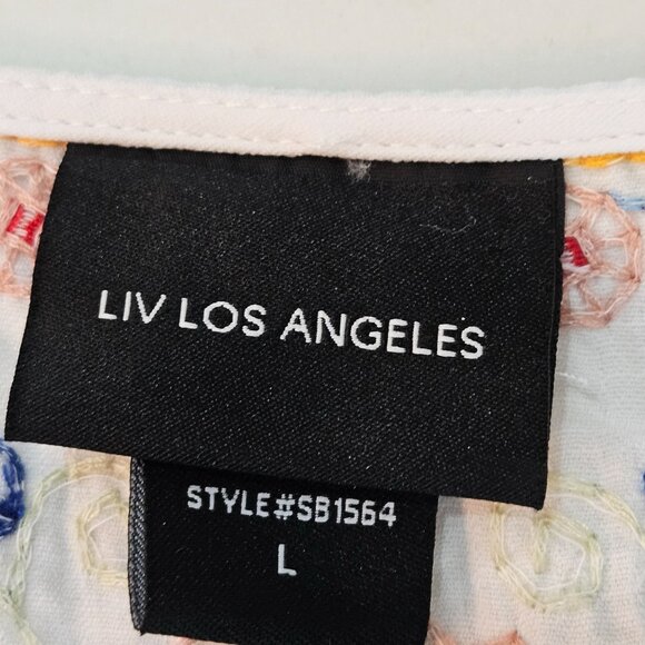 Liv Los Angeles Top Large White Embroidered Boho Floral Turtles Birds - Picture 12 of 12